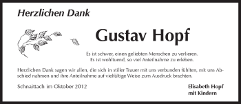 Traueranzeige von Gustav Hopf von Pegnitz-Zeitung